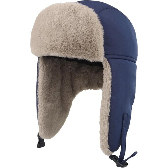Winter Trapper Hat for Men Dark Blue Polyester  Windproof Warm with Hunting - Picture 1 of 7